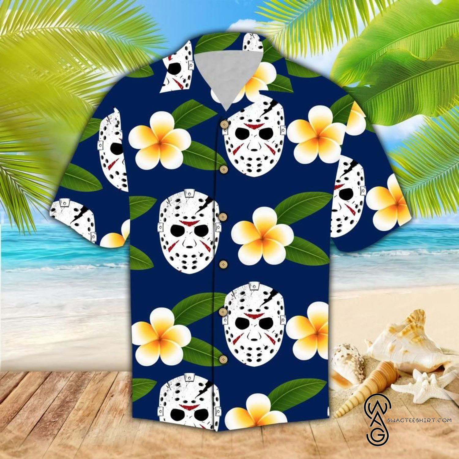 [Top Trending] Vintage Hawaiian Horror Halloween Tropical Flower Funny Hawaiian Beach Gift Casual Shirt